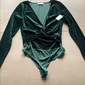Sage Deep Green Velvet Bodysuit
